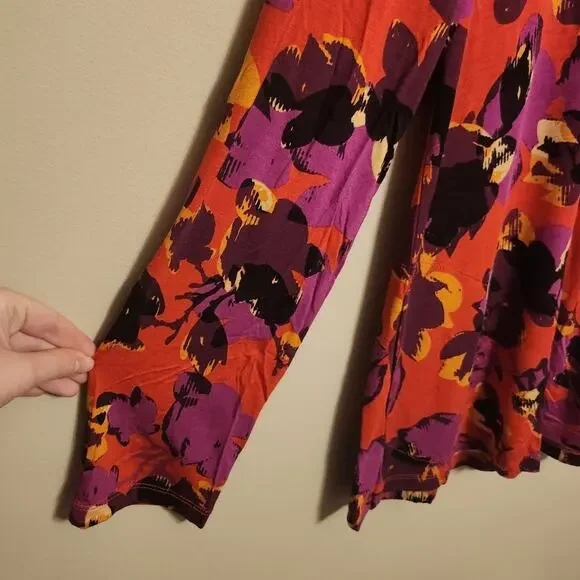 LOGO Lori Goldstein XS Orange Floral Long Sleeve Tunic - Picture 2 of 8